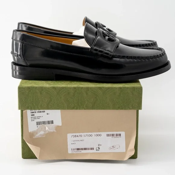 size 8.5G - Gucci Black Leather Loafers GG Interlocking